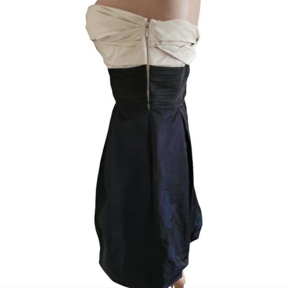 BCBGMaxAzria Colorblock Blue Black Cream Strapless Puff Mini Dress Size 6 - Picture 4 of 11